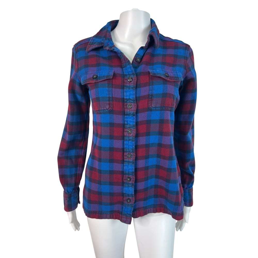 Patagonia Womens Top Organic Cotton Flannel Shirt Blue Plaid Lived PNW Size 2